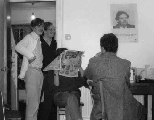 Geoff, Tim Dudley, ?, Moray, and Nigel Lawson (on wall)